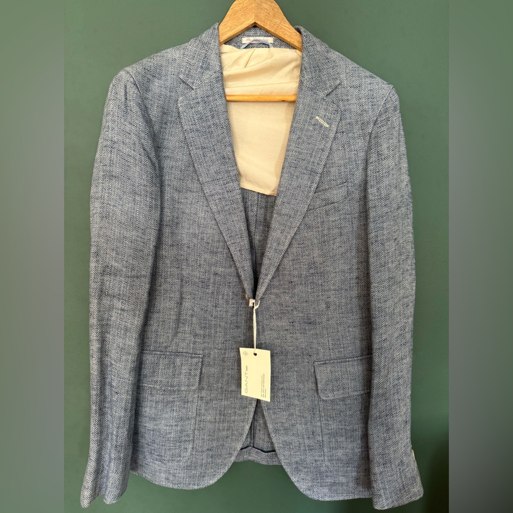 Gant Men's Blue Herringbone Blazer NWT 38